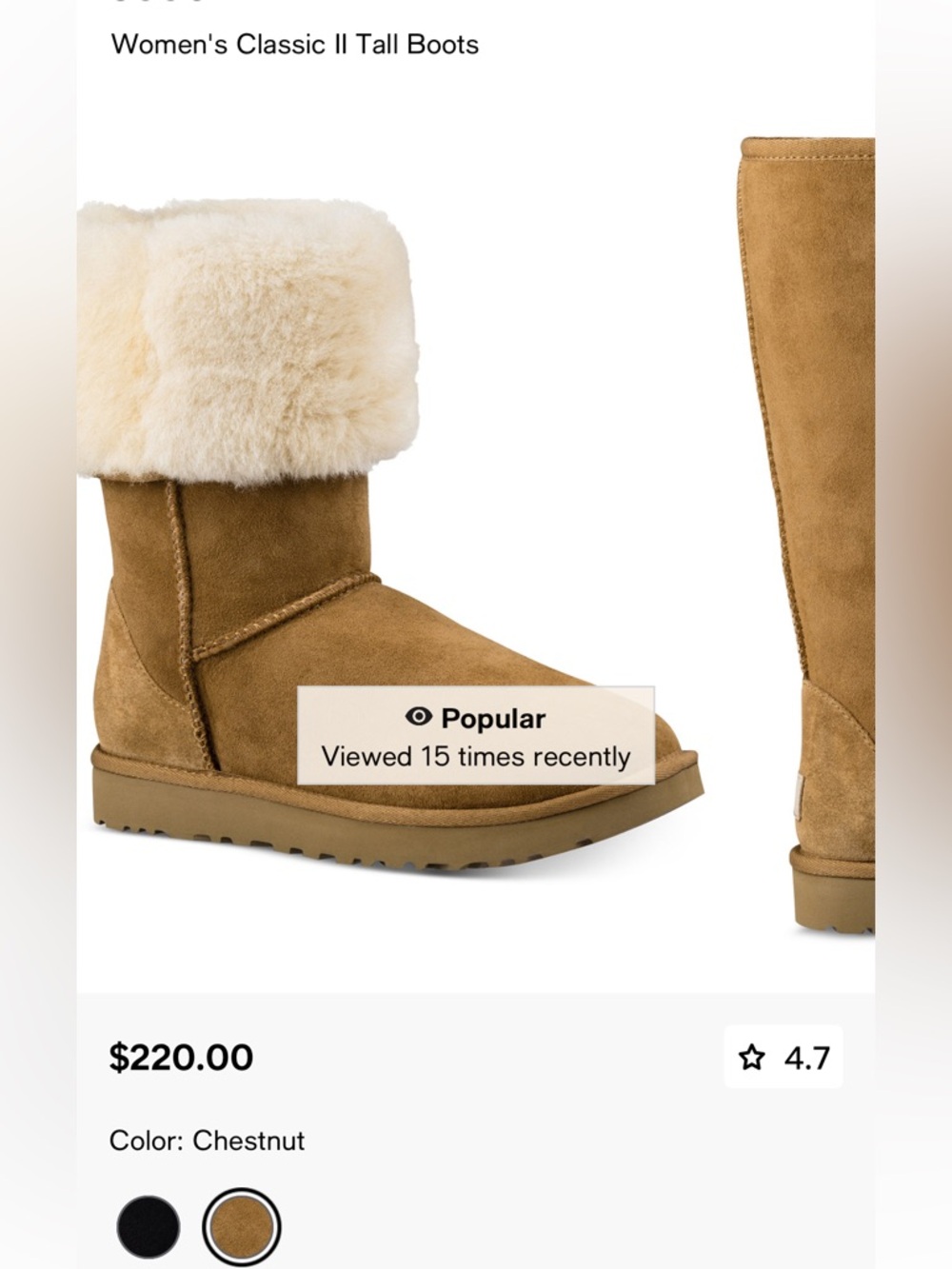 UGG Women's Classic II Tall Boots Chestnut Suede Mid-Calf Shearling Boots 7